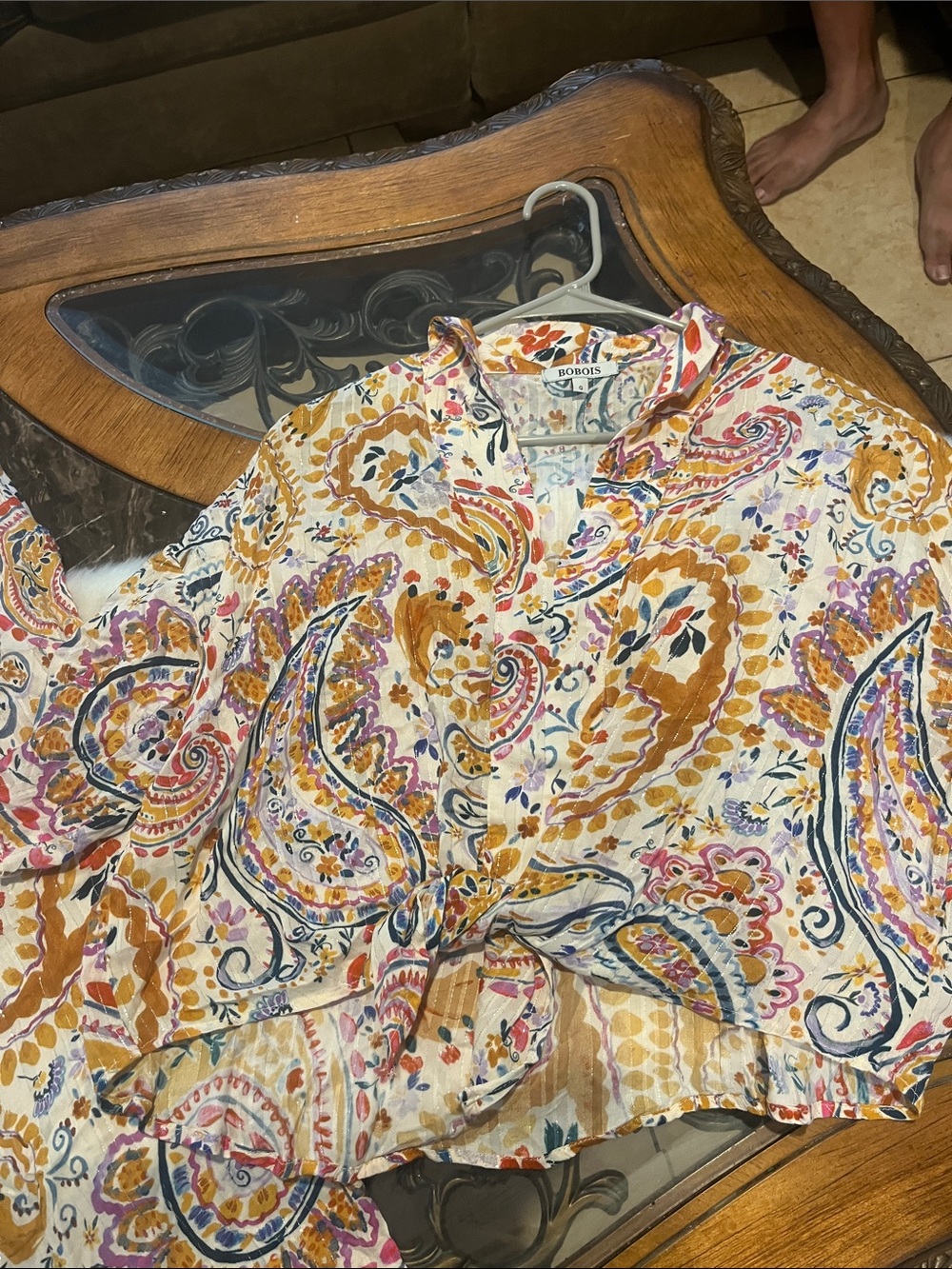 Paisley Print Women’s Top in Mustard Pink - - Picture 3 of 6